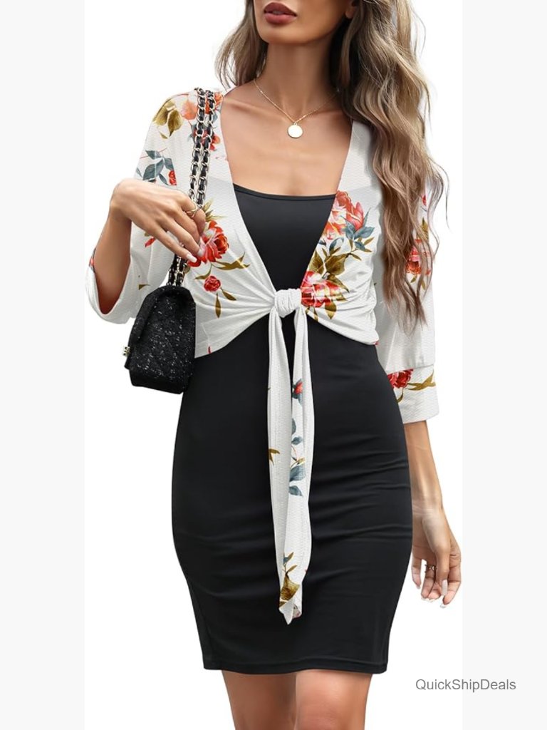 Sheer Mesh Tie Front Bolero Shrug Cardigan 3/4 Sleeve Lightweight